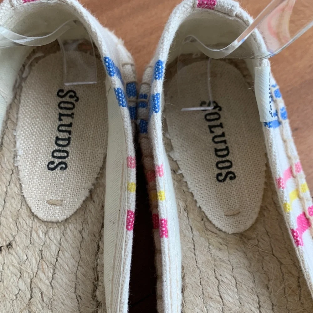 Soludos Shoes Stripe Rainbow Canvas Espadrilles Cream Multi 9 Beach Vacation